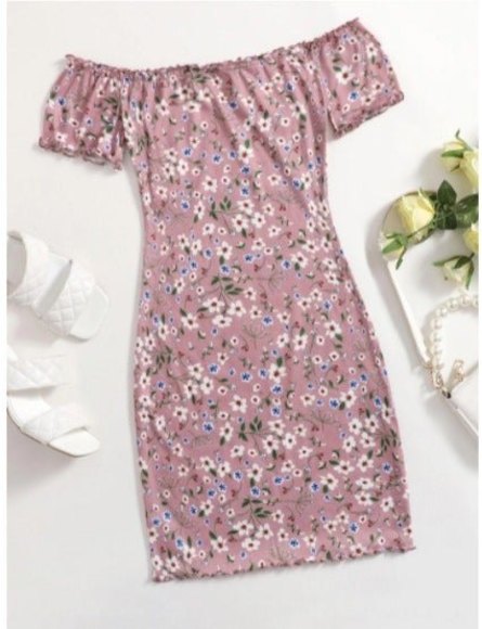 SHEIN Dresses & Skirts - CLEARANCE!  SHEIN Off Shoulder Lettuce Trim Allover Floral Print Dress